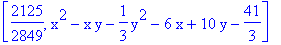 [2125/2849, x^2-x*y-1/3*y^2-6*x+10*y-41/3]
